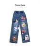 Girls' Cartoon Jeans - Spring/Autumn, Korean Style Loose Fit, Wide-Leg Trousers for Kids