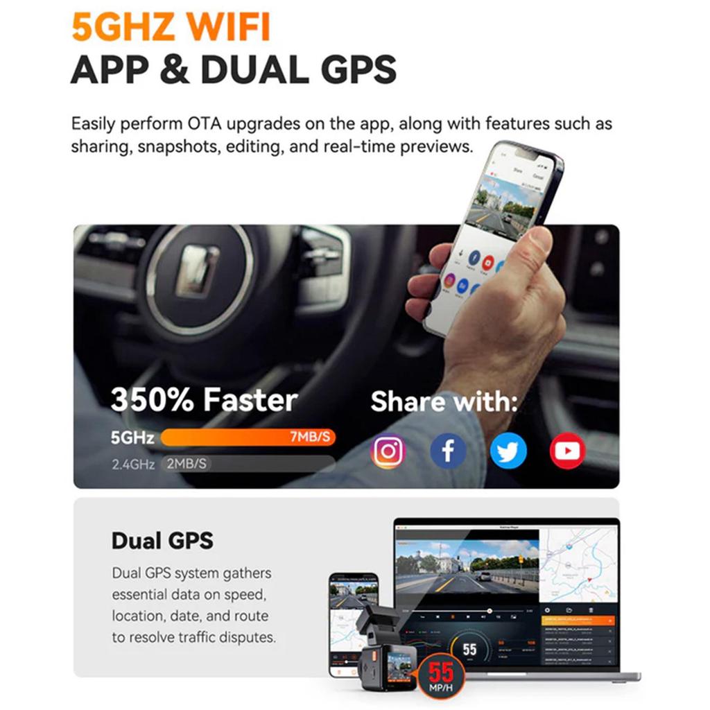 VANTRUE E1 Pro 4K Mini Dash Cam Front, STARVIS 2 PlatePix™ HDR Night Vision Car Camera, 5G WiFi GPS