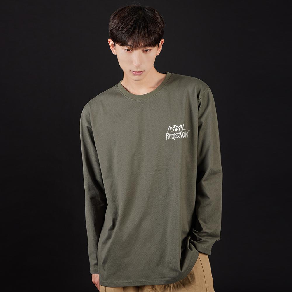 ASTRAL PROJECTION Graffiti Lettering Oversized Long Sleeve T-Shirt_Khaki