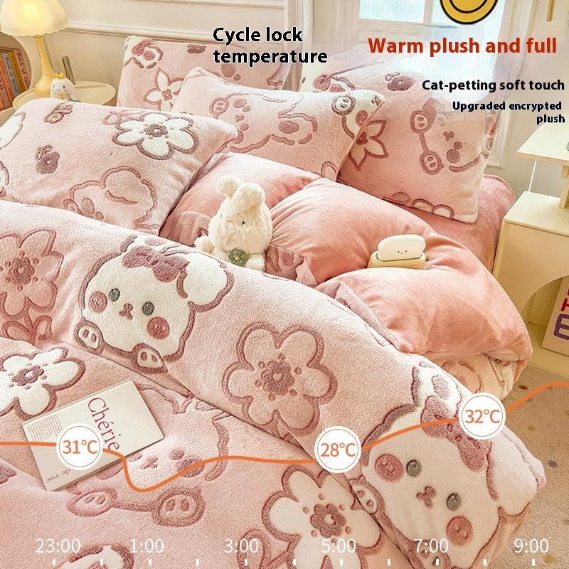 Winter Milk Fleece Bedding Four-piece Set Double-sided Fleece Thickened Sheets Quilt Cover Pillowcase