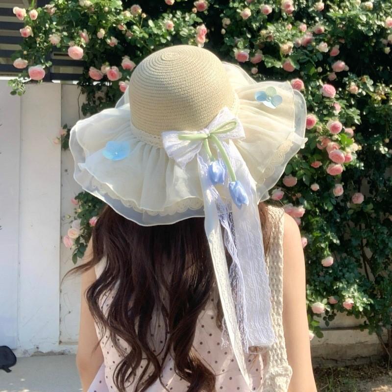 Summer Straw Hat With Large Brim For Beach And Sun Protection