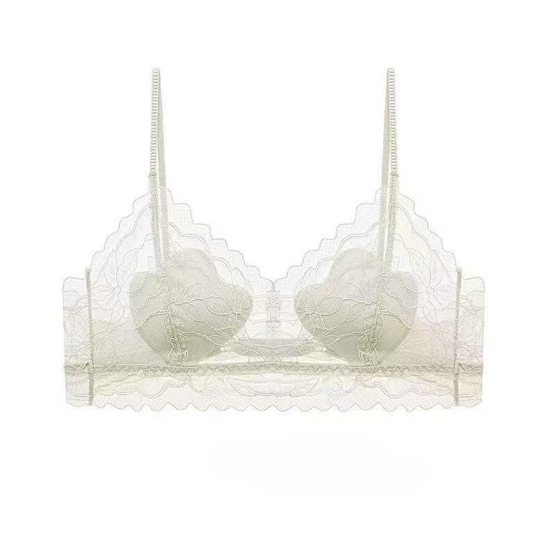 French Lace U-Back Wireless Bra, Thin Thin Strap Push Up Small Bust Back Shaping Summer Women Bralette