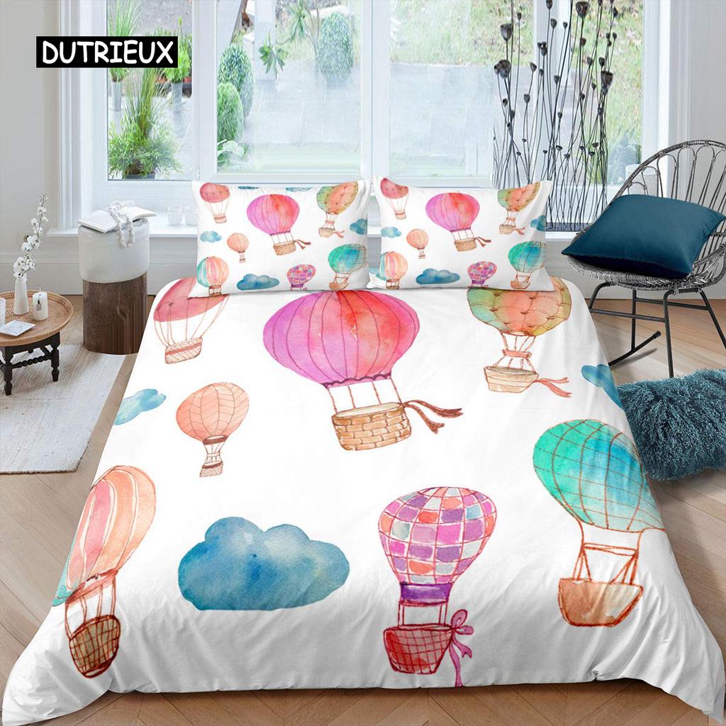 Zestaw poszwy na kołdrę z balonem na gorące powietrze Romantyczny zestaw pościeli z balonem Ekstremalne sporty Gry Poszwa na kołdrę Romantyczna podróż Poszwa na kołdrę Twin