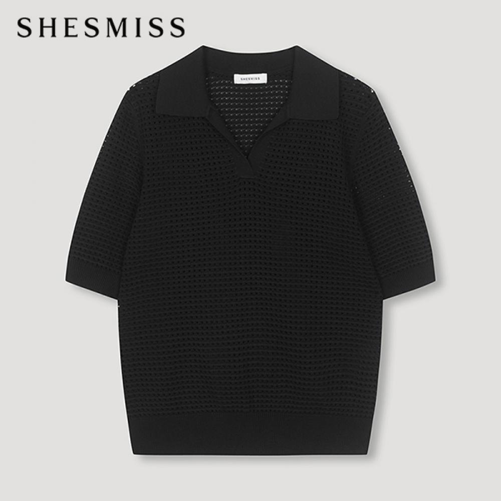 

She S miSS Open Collar Punching Knit Top SSkpon21100 Bk blacks/55