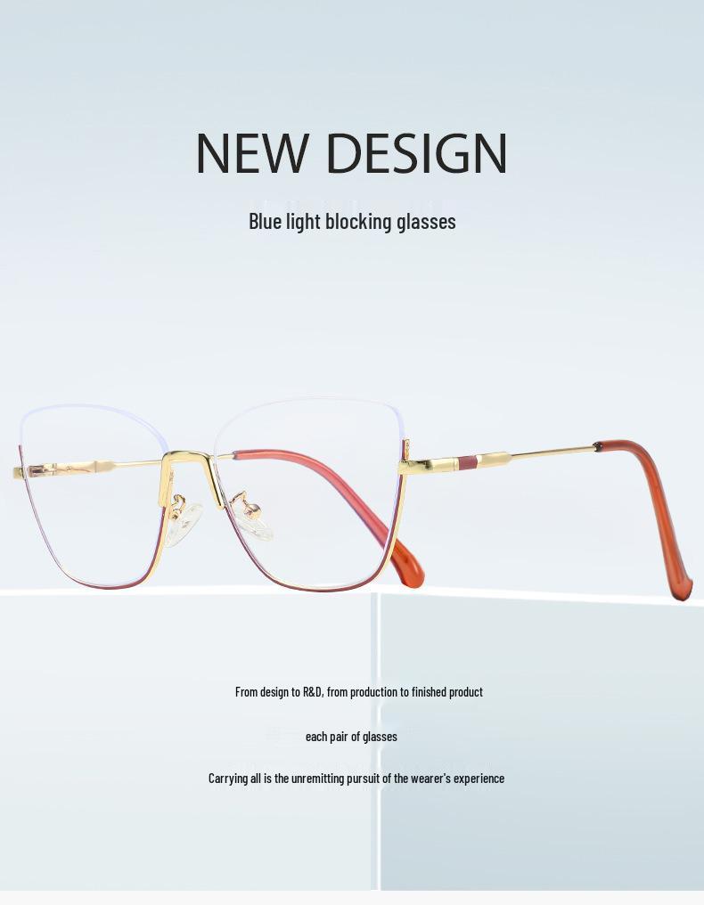 New Style Photochromic Anti-Blue Light Cat Eye Half-Frame Glasses with Metal Spring Hinges