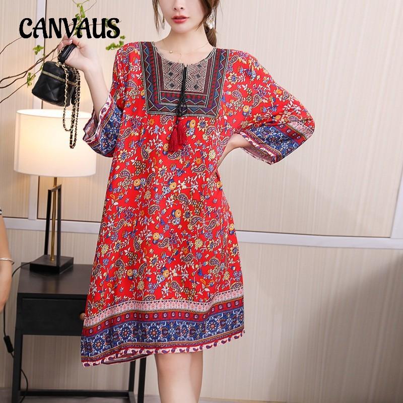 

Летнее женское платье в этническом стиле, платье средней длины с цветочным принтом