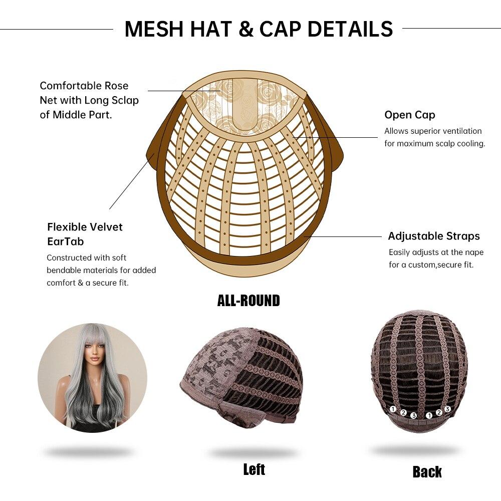 Lange gewellte synthetische Perücke für Cosplay, natürliches silbergraues Ombre-Haar, Perücke für Frauen, tägliche Party, hitzebeständiges Kunsthaar mit Pony