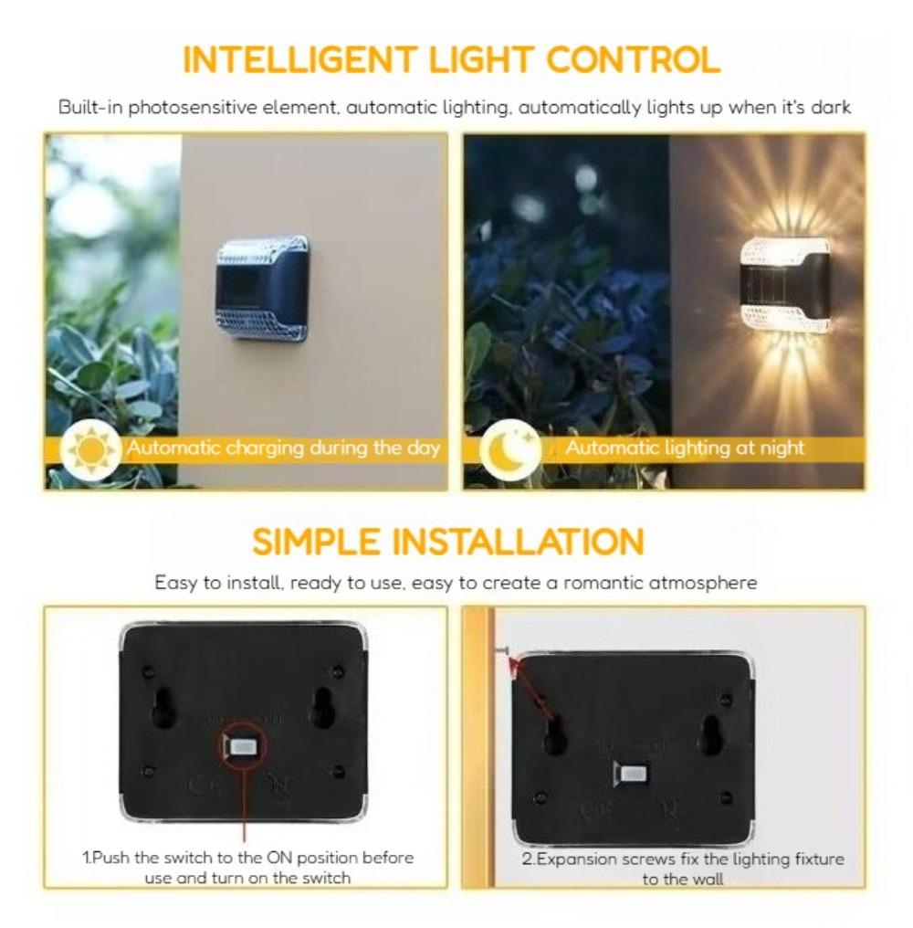 LED Solar Wall Lamp Outdoor Waterproof Light Control Sensor Lamp for Garden Courtyard Terrace Porch Staircase Fence