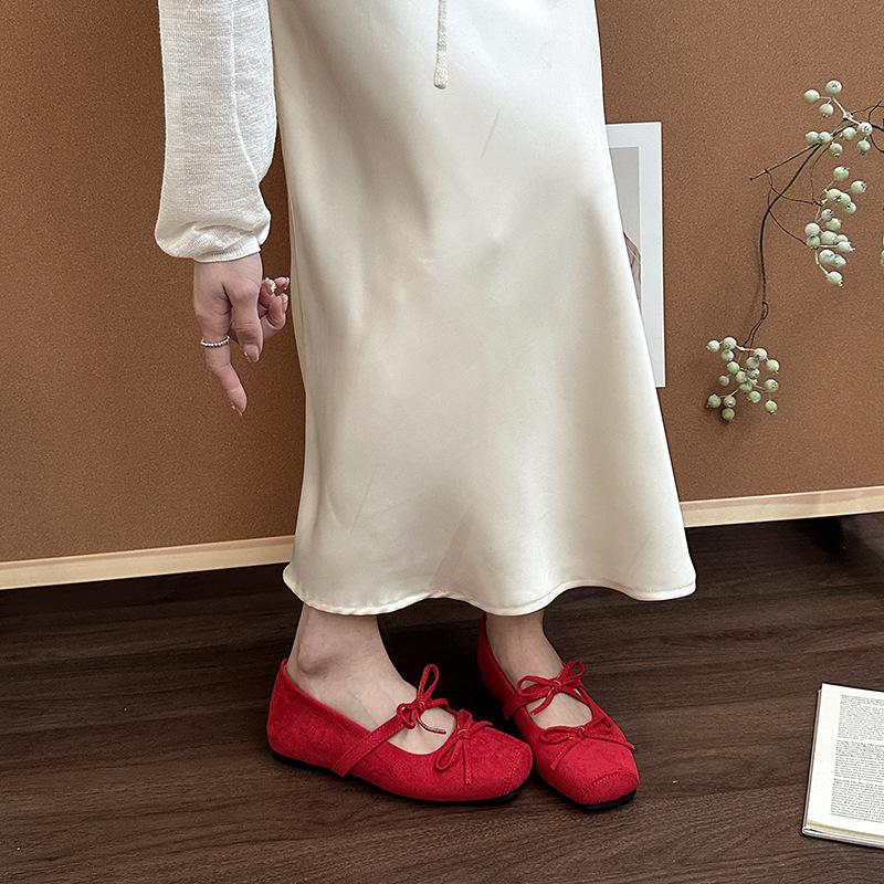 French Retro Temperament Square Head Bow Ballet Shoes Women's 2025 Summer New with Skirt Mary Jane Shoes