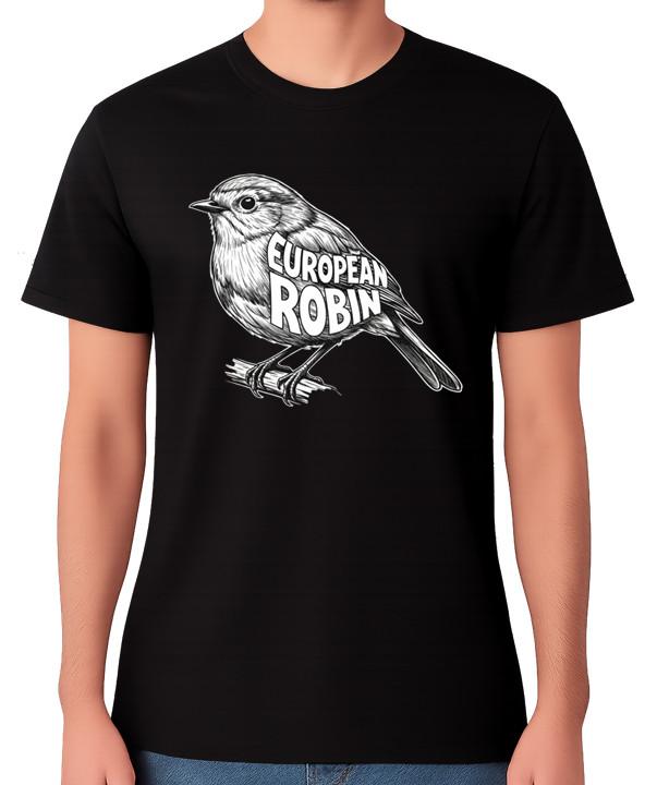 European Robin Bird Vintage Illustration T-Shirt Nature Wildlife Unisex Tee 3XL