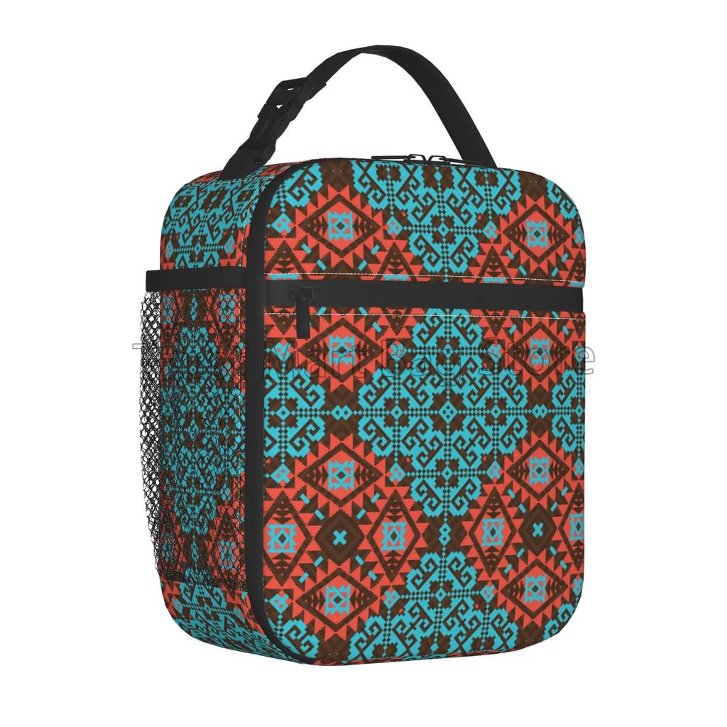 Ethnische aztekische geometrische Lunchtasche für Damen, wiederverwendbar, Oxford Bento-Tragetasche, thermische Kühltasche, isolierte Lunchbox für Arbeit, Reise, Picknick