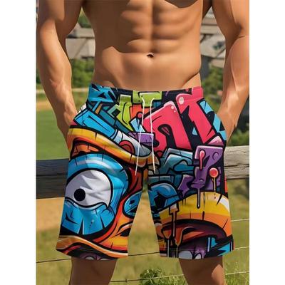 Personality Graffiti Pattern Swim Trunks Men Summer Surf Board Shorts Swimsuit 3D Printed Harajuku Cool Short Pants