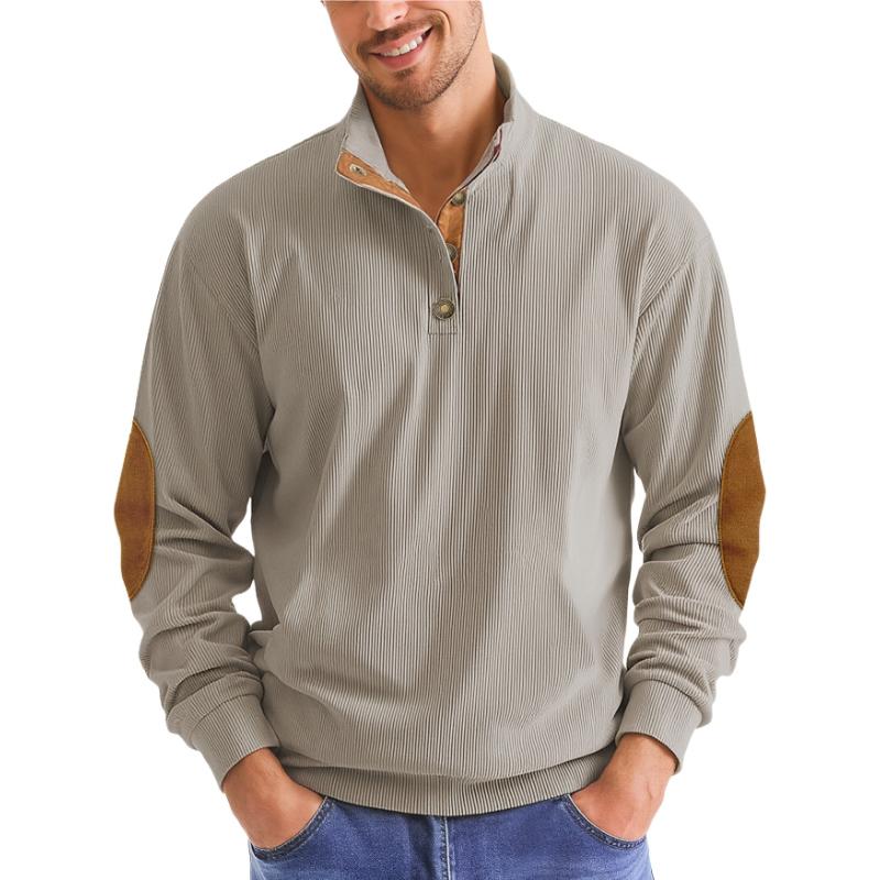 Men's Corduroy Sweatshirt Long Sleeve Pullover Quarter Button Up Collar Fall Casual Sweat Shirts Turtleneck Pullover Henley Mock Neck Tops for Men