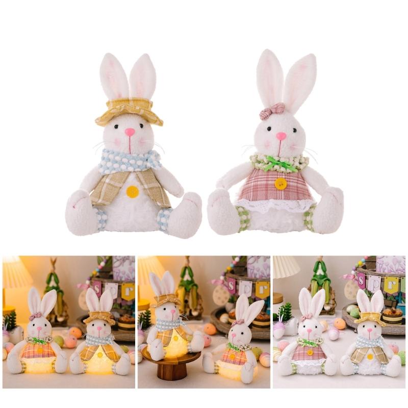 Easter LED Light Rabbit Doll Spring Easter Decorations for Car Rabbit Ornaments Kid Gift 2024 Holiday Party