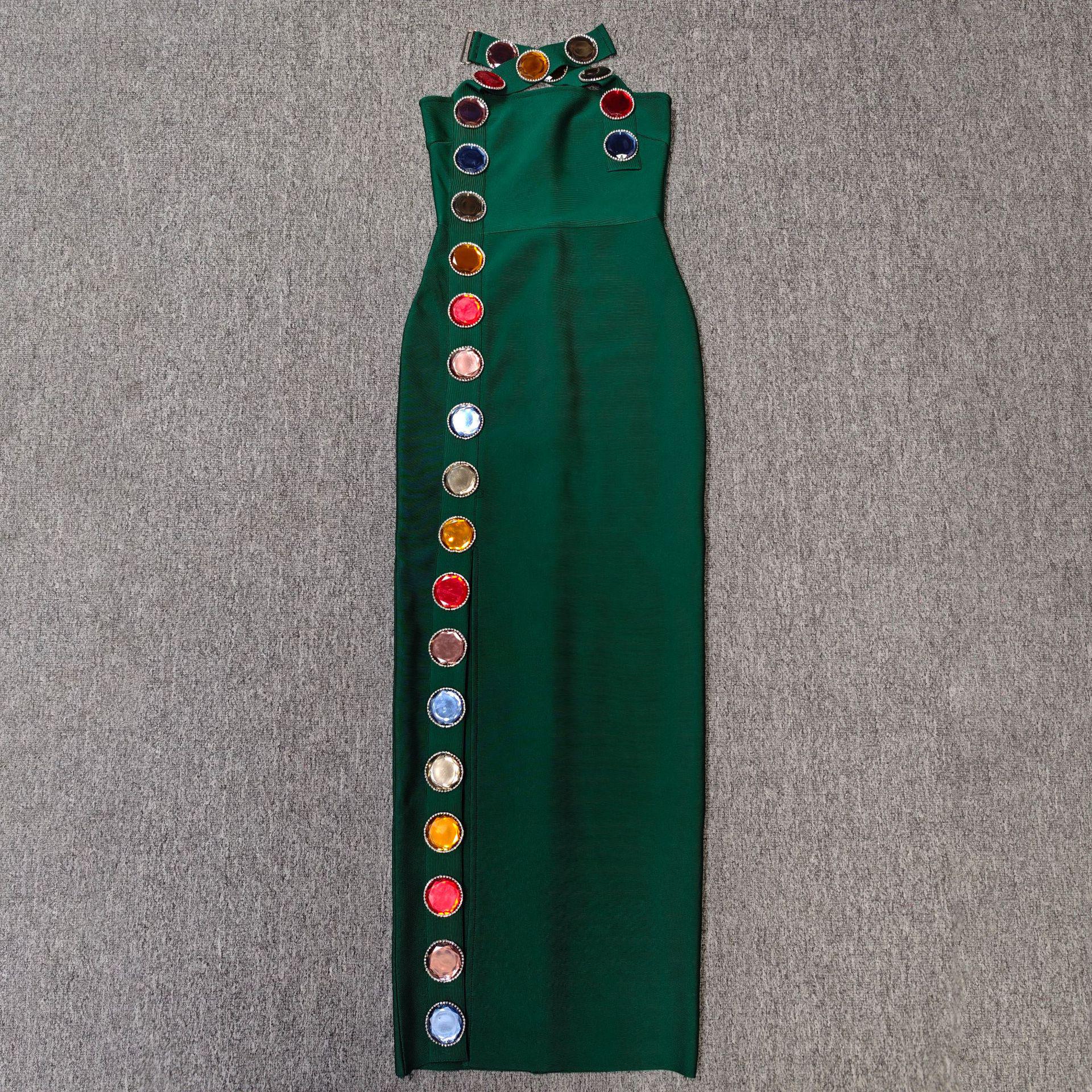 

Разноцветное бриллиантовое платье-халтер с разрезом и стразами, облегающее бандажное платье-бодикон Extra Large