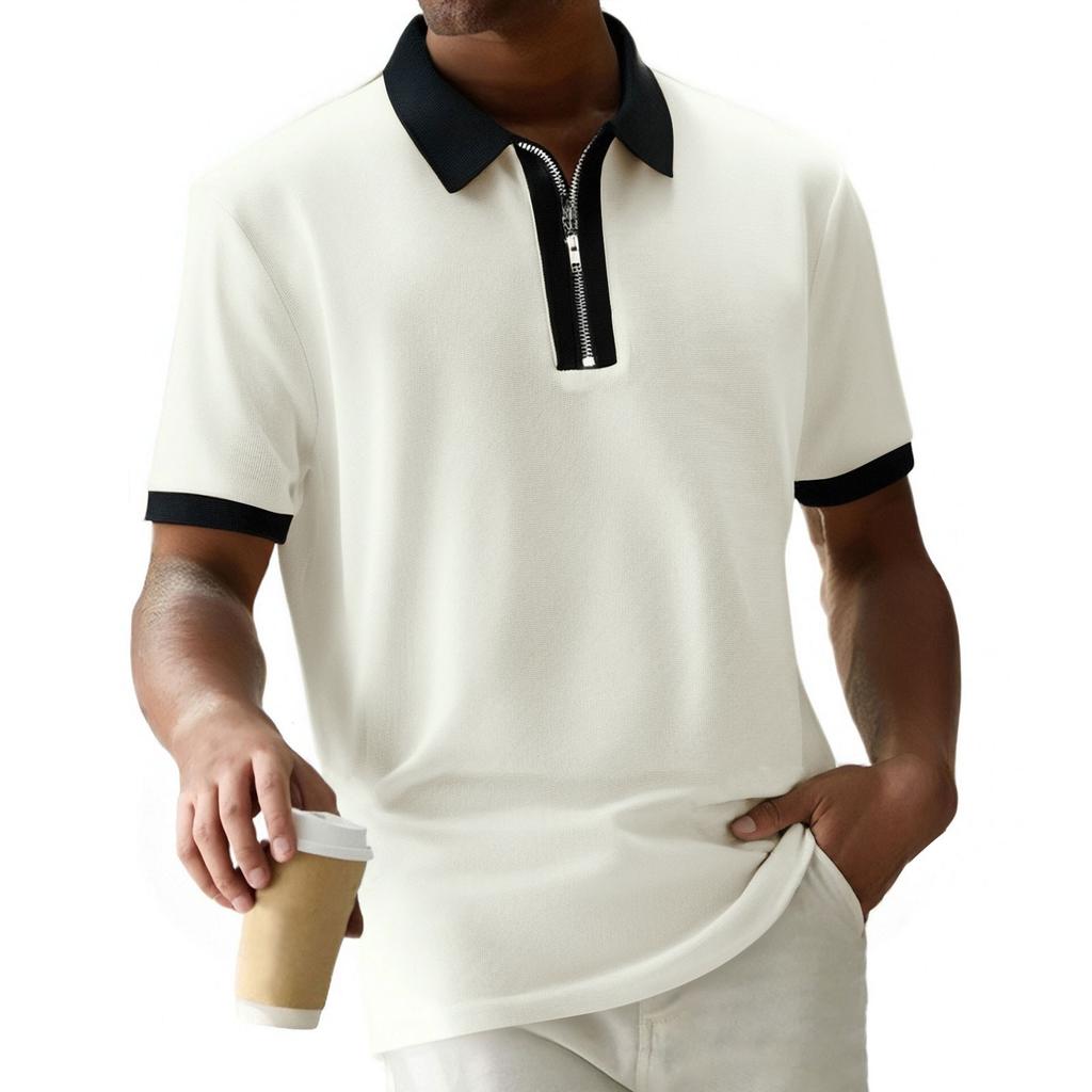 Men's Golf Short Sleeve Shirts Quarter-Zip Casual Lightweight Color Block Shirt