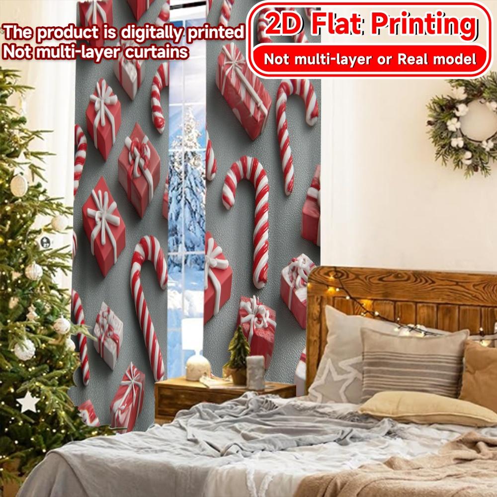 2D Flat Printing  2pcs Candy Cane Wonderland Modern Curtain Modern Prints Light Filtering Curtains Home Decor Ldeal for Bedroom
