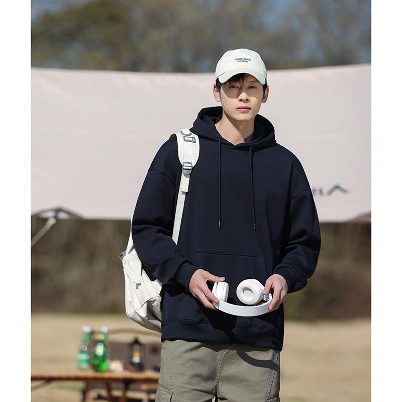 

Худи из чистого хлопка для мужчин и женщин, однотонное, свободное, повседневное, спортивное, парное, топ, худи, пуловер M чёрный