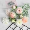 European Flocked Peony with Dew-Lotus Finish - Artificial 3-Head Flower for Home or Wedding Decoration