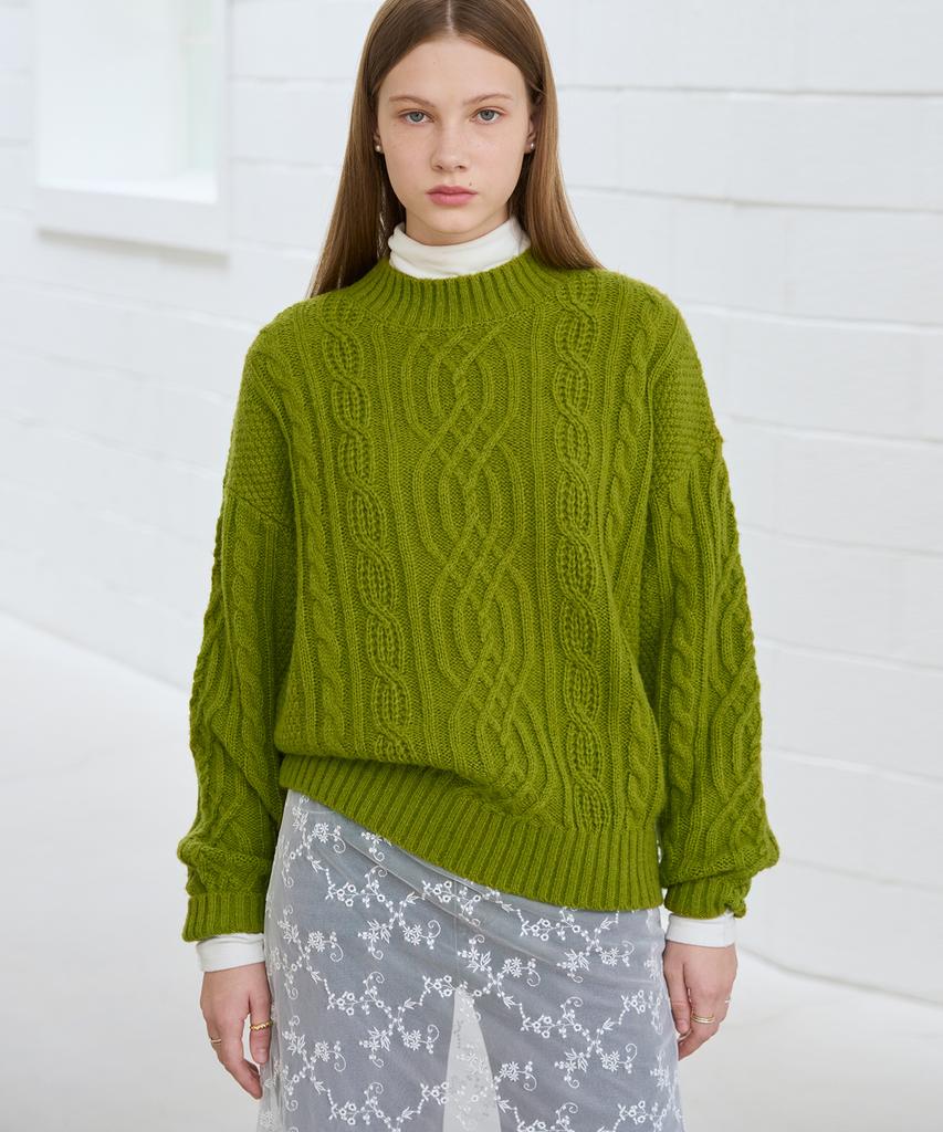 Deuloupisumeon Mohair Cable Pullover Knit [Navy]
