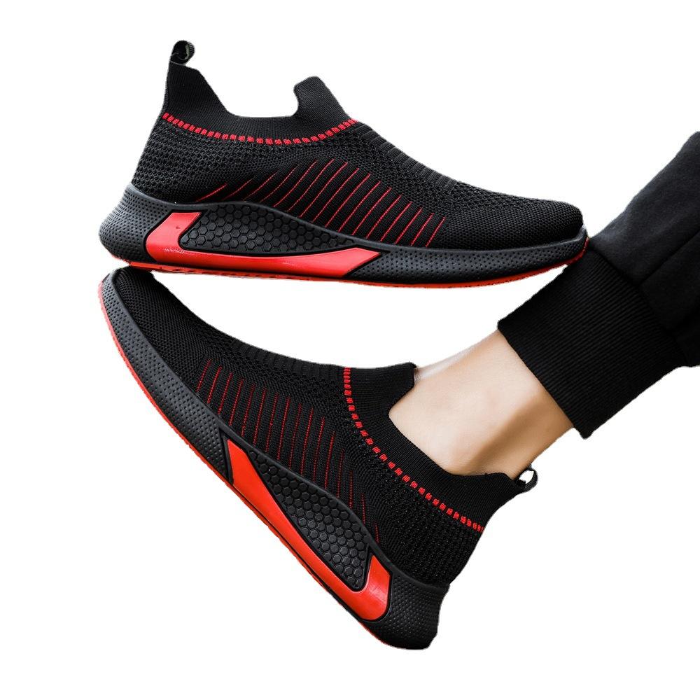 New men's shoes large size breathable fly-woven sports shoes fashion trendy casual shoes one pedal lazy shoes