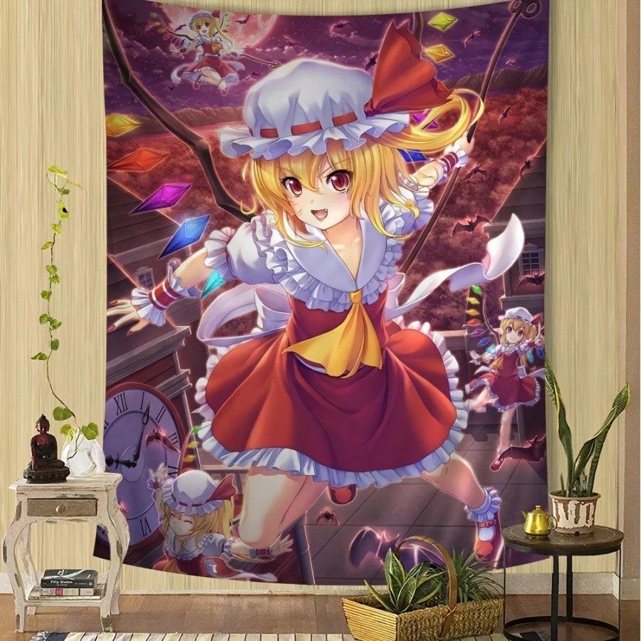 

Проект Touhou Фландрская Алая Аниме Гобелен Кавайная Аниме Девушка Печать Красный Фиолетовый Настенное Украшение для Спальни Декор в Аниме Стиле 74x94cm(29x37in)