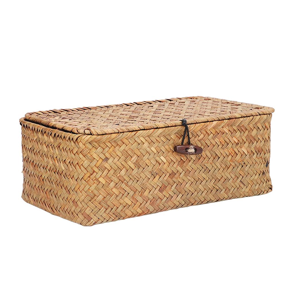 Woven Storage Baskets Wicker Storage with Lid Woven Storage Box Woven Natural Reed Storage Basket for Bookshelves Desks