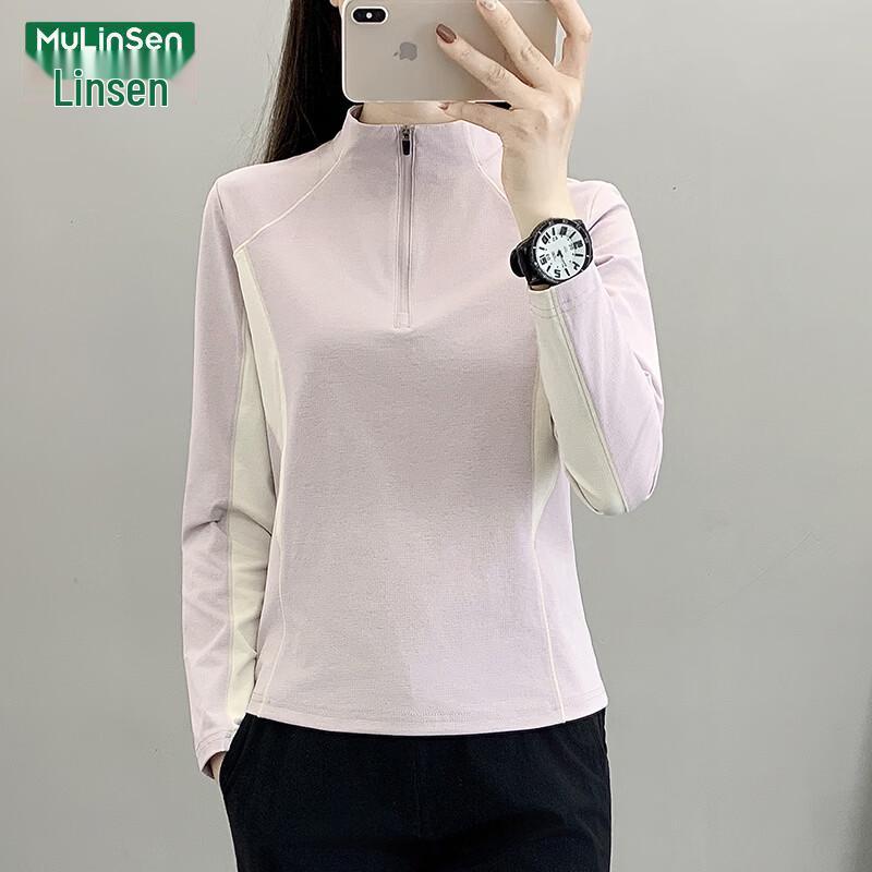 MULINSEN Women s Ice Silk Quick-Dry Color Block Long Sleeve T-Shirt L