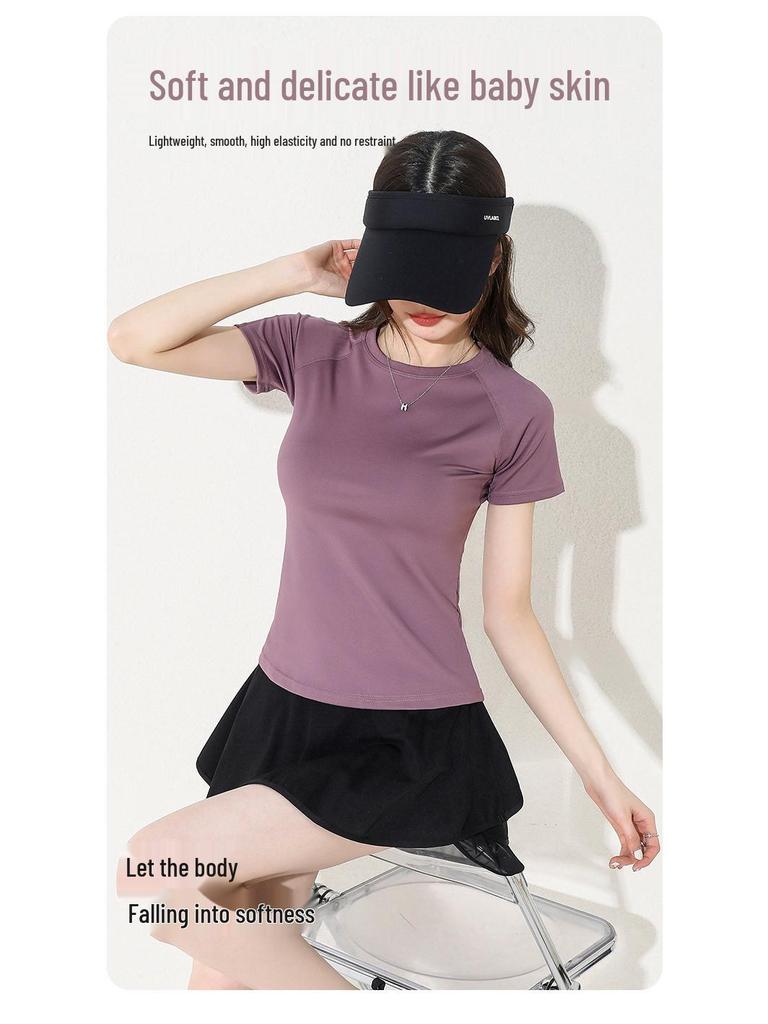 Women's Summer Sports Tops: Loose-Fit Short-Sleeve T-Shirts for Running, Fitness, Pilates, Yoga with Mesh Detailing