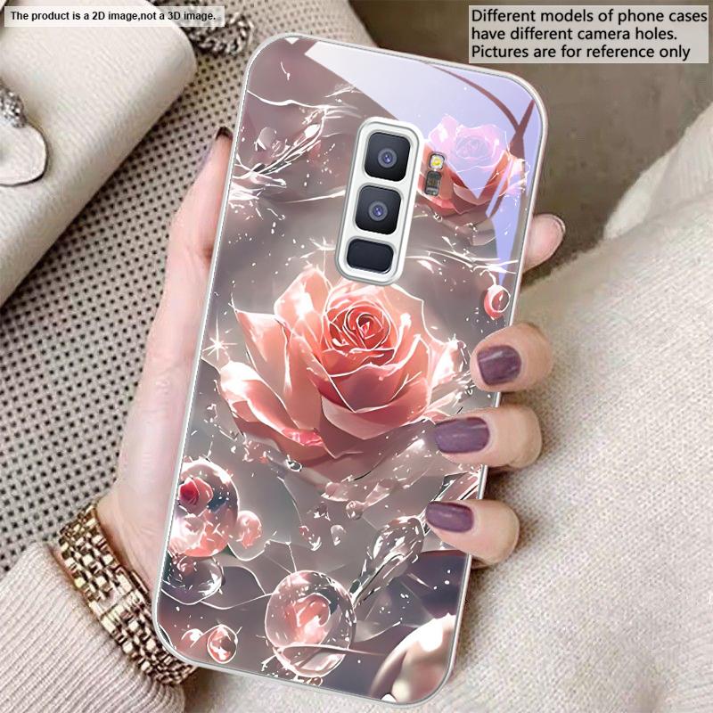 Ice Crystal-colored Roses For Samsung S26 S22 S8 9 10 S20 Ultra S21 Pro S22 Plus S23 FE S24Ultra S25 Edge S24+ Glass Phone Case