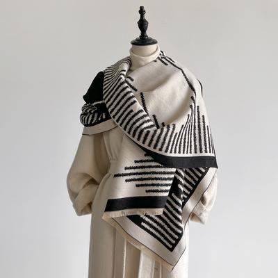 Winter Travel Imitation Cashmere Scarves For Women Thick Warm Stripe Patterns Fashionable Luxurious Blanket Scarf