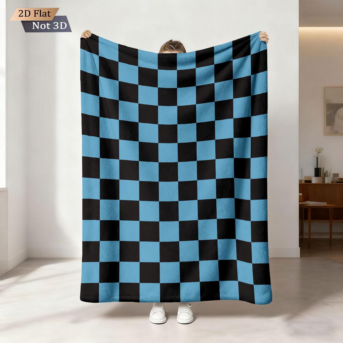 

1pc Contrasting Checkerboard Print Flannel Blanket In Multiple Sizes Soft And Comfortable For Casual Sleeping Machine Washable 75x100cm
