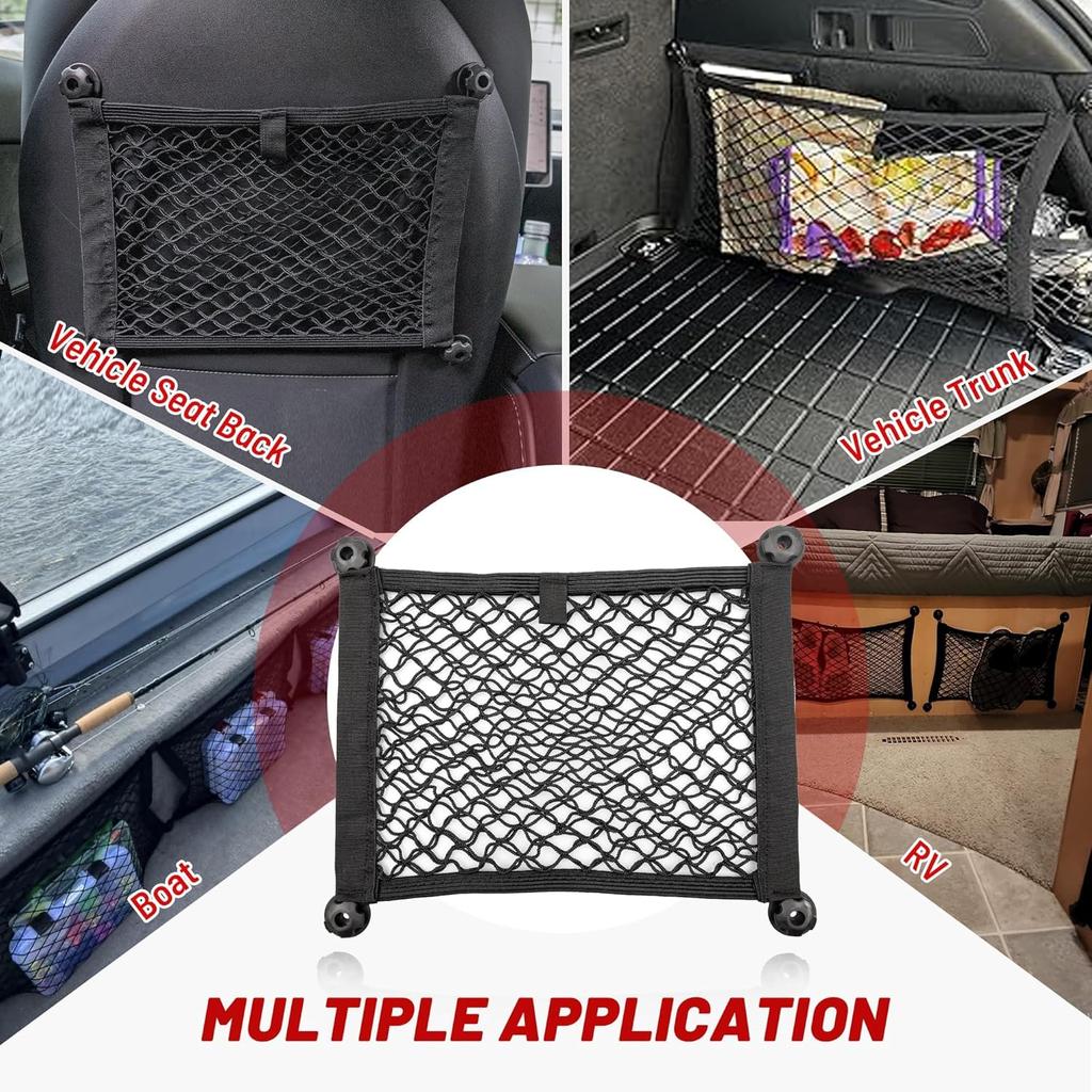 RED WOLF 2 Layer Small Mesh Cargo Net Elastic Storage Netting 2 Pcs Stretchable Car Organizer Net 14×10 Inch For Trunk RV Boats Home Auto Cargo Net