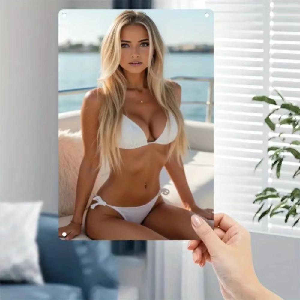 Винтажная металлическая жестяная табличка Блондинка Пляж Бикини Постер Железное Настенное Искусство Декор для Дома Бара 20x30cm