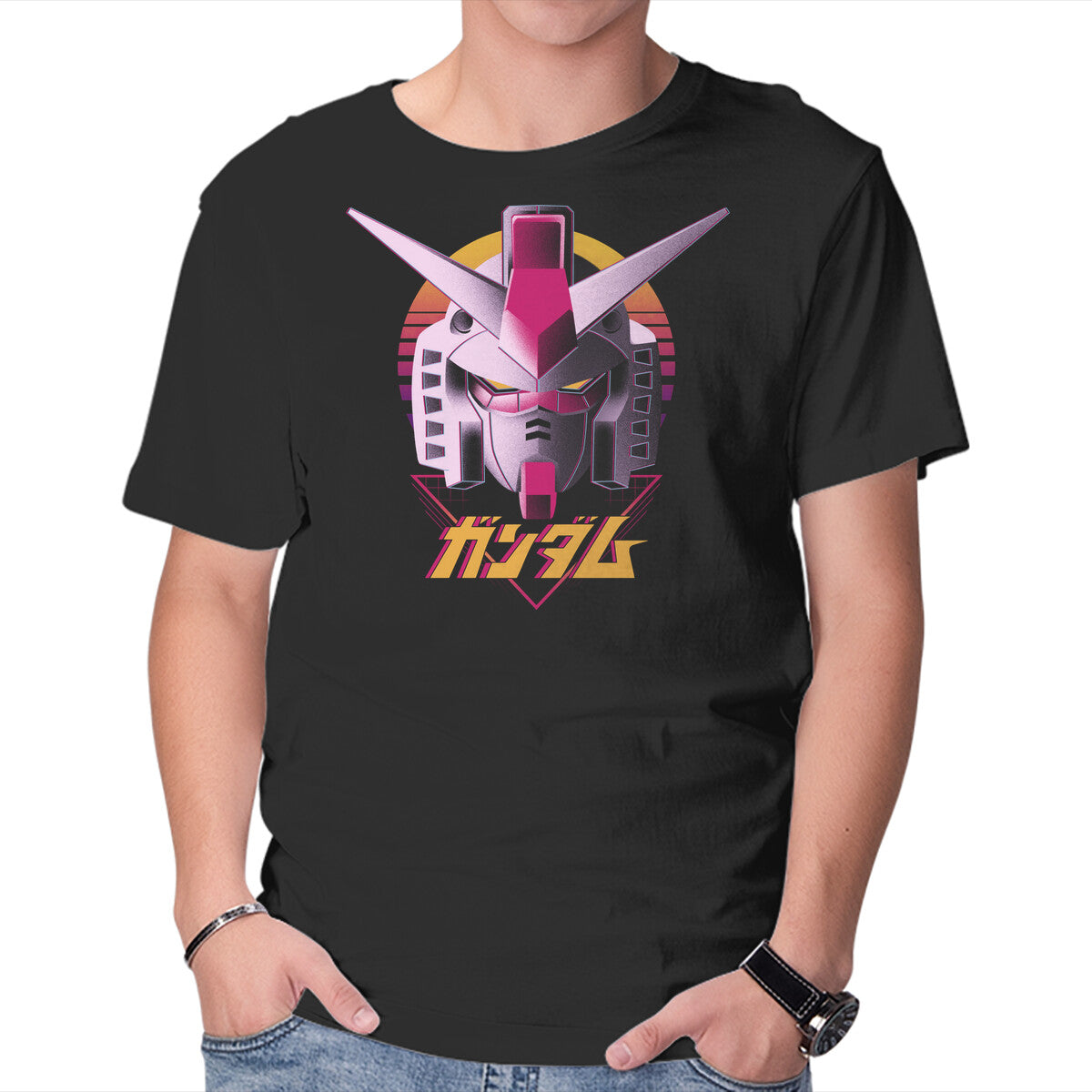Unisex Crew Neck T-Shirt Retro Gundam Graphic Short Sleeve Casual Tee XXL