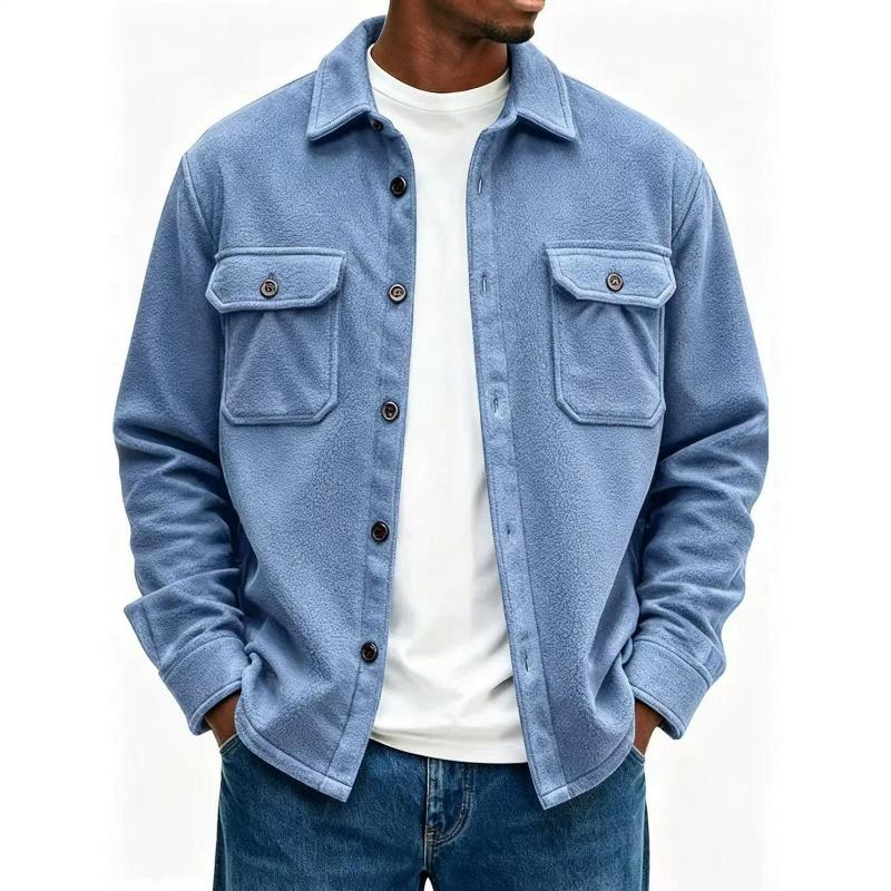 Men's Casual Jacket Turn Down Collar Double Pocket Relaxed Fit Vintage Autumn Outerwear