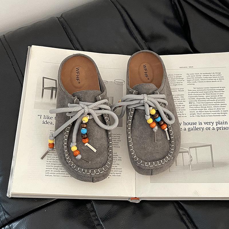 Fashion strap bow half slippers women's summer retro outer wear Muller style casual and comfortable non-slip bag head drag moisture