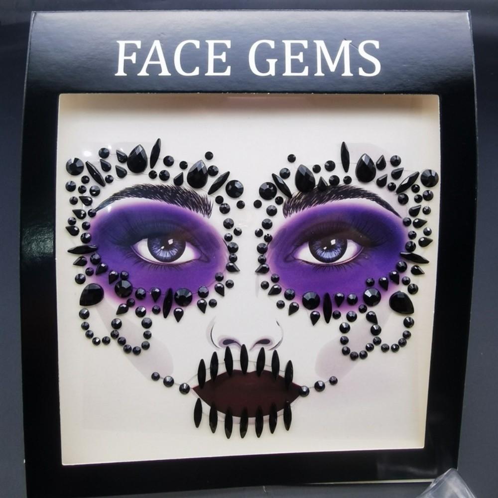 3D Resin Face Rhinestone Sticker Shiny Jewelry Face Sticker Halloween Fake Tattoo  Body Art
