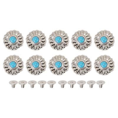 10 Set Purses Leather Decoration Buckle Blue Turquoise Flower Craft for Wallet 16.5mm Silver Daisy