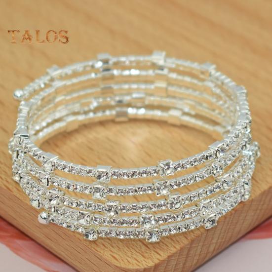 Adjustable Opening Alloy Bracelet Shiny Rhinestones Multi Layer Design Bangle Wristband Wrist Jewelry