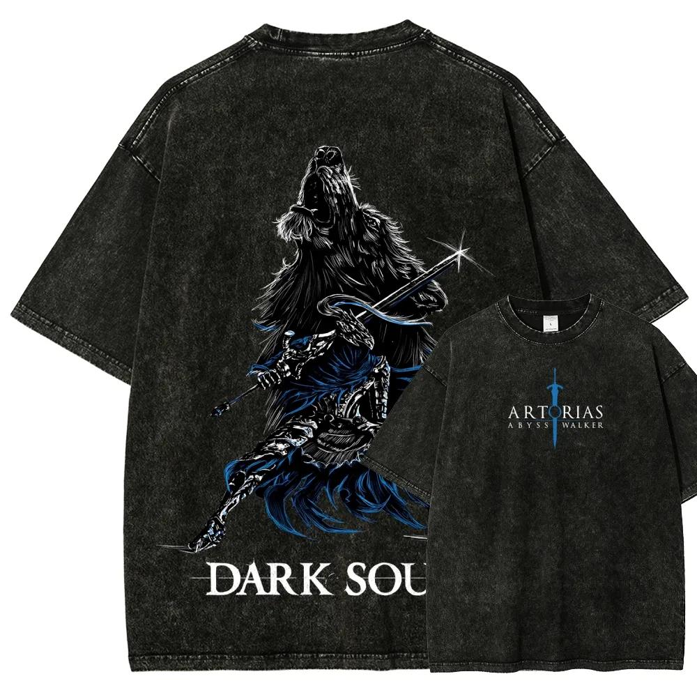 

Classic Action Roleplaying Game Dark Souls Peripherals Print Tshirt Men Women Vintage Washed Cotton Oversized Summer New Tees S