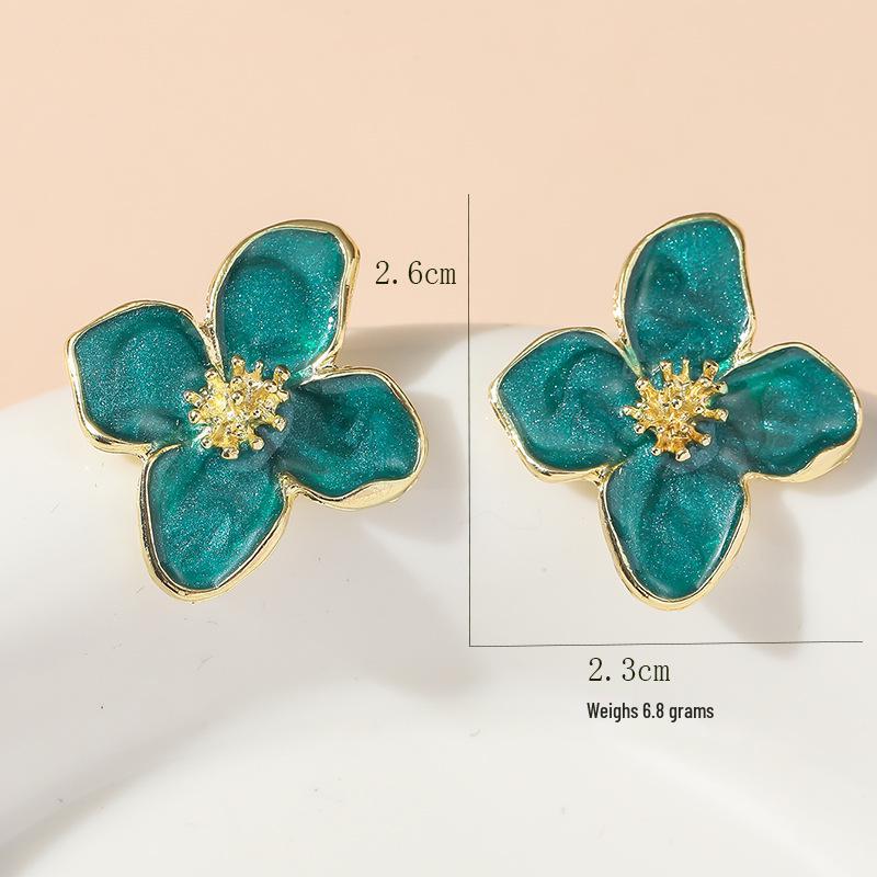 Eco-Friendly Alloy Retro French Four-Petal Flower Stud Earrings - Exquisite High-End Jewelry