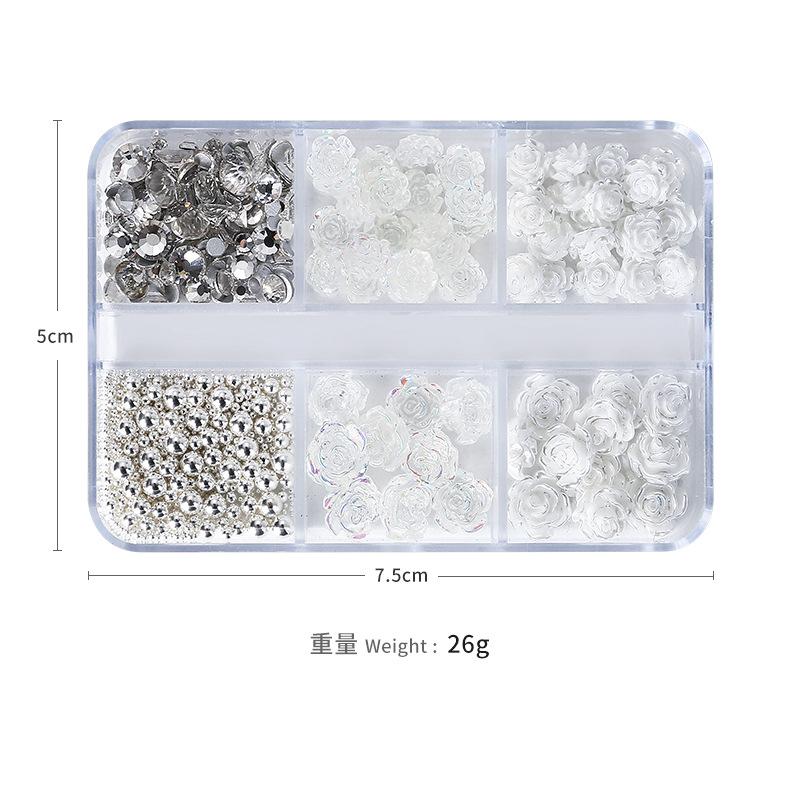 Camellia Nail Art Jewelry White Rose Flower Three-Dimensional Nail Decoration Nail Art Diamond Combination Set