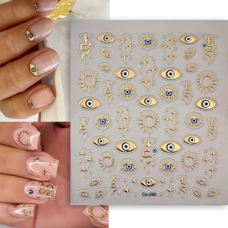1pc Devil's Eye Nail Stickers Gold Foil Embossed Eyes Sun Stars 3D Wearable Nail Stickers Phone Laptop Decoration Stickers