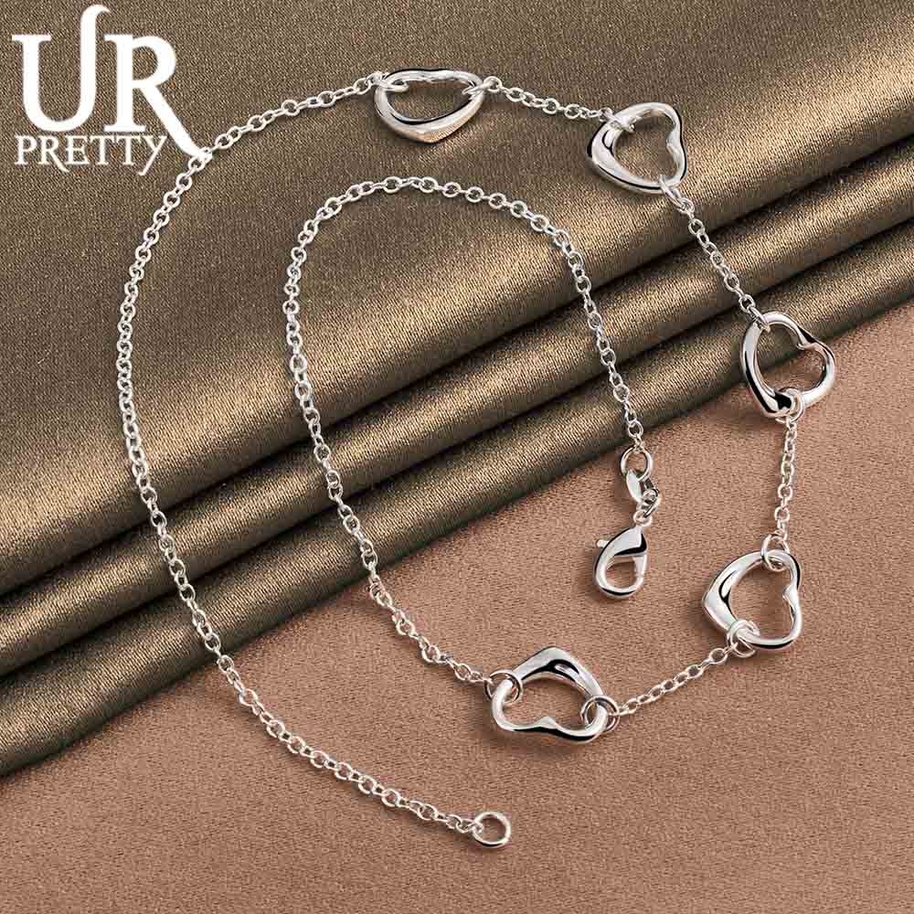 925 Sterling Silver Five Heart Necklace Fashion Wedding Jewelry