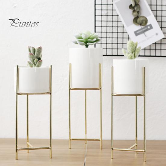 Elegant Ceramic Planter 1 Set Flower Pot Stylish Iron Frame Stand Plant For Office Flowerpot for Home Room Decoration