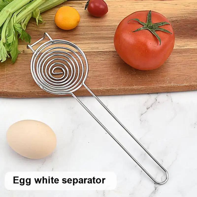 Přenosný spirálový oddělovač bílků z nerezové oceli s dlouhou rukojetí pro domácnost, nářadí na vejce, kuchyňské doplňky, kuchyňské nářadí