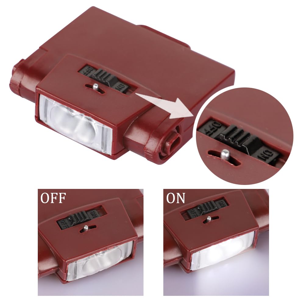 Headband Magnifier Head Mounted Magnifier with LED Light 2 Lights High Power Optical Magnifier with 6 Acrylic Lenses Adjustable Magnifying Glasses