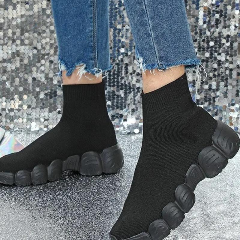 Elastic Socks Shoes Slip-on Casual Sneakers Women Walking Shoes Men High-top Leisure Shoes Knitted Platform Footwear Breathable