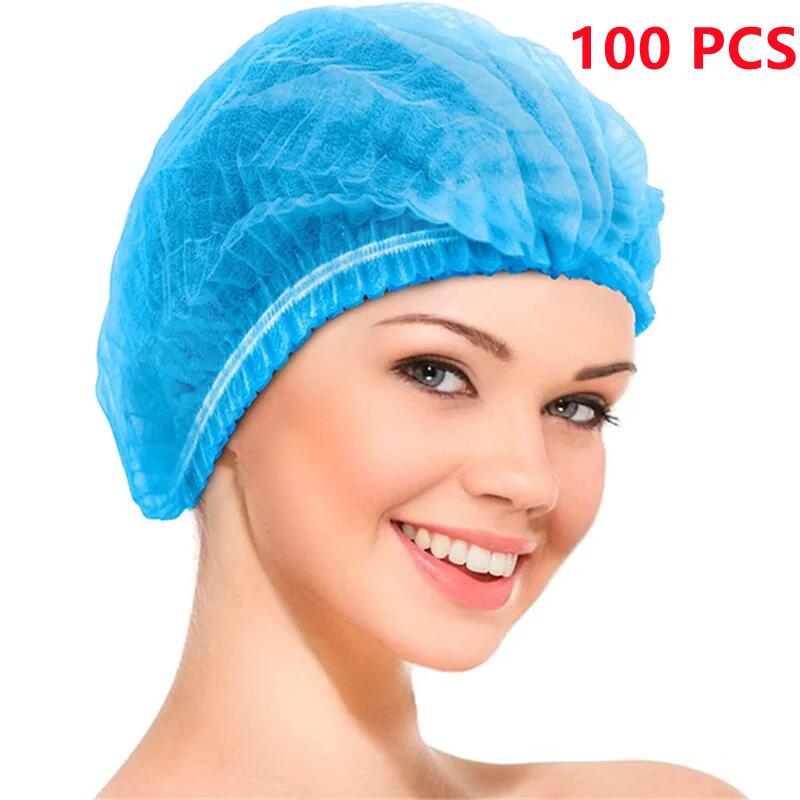 100PCS Disposable Bouffant Caps 21inch Hair Nets Head Cover Elastic Dust Hair Cap for Servic Sleeping Bath Shower Beauty Hotel